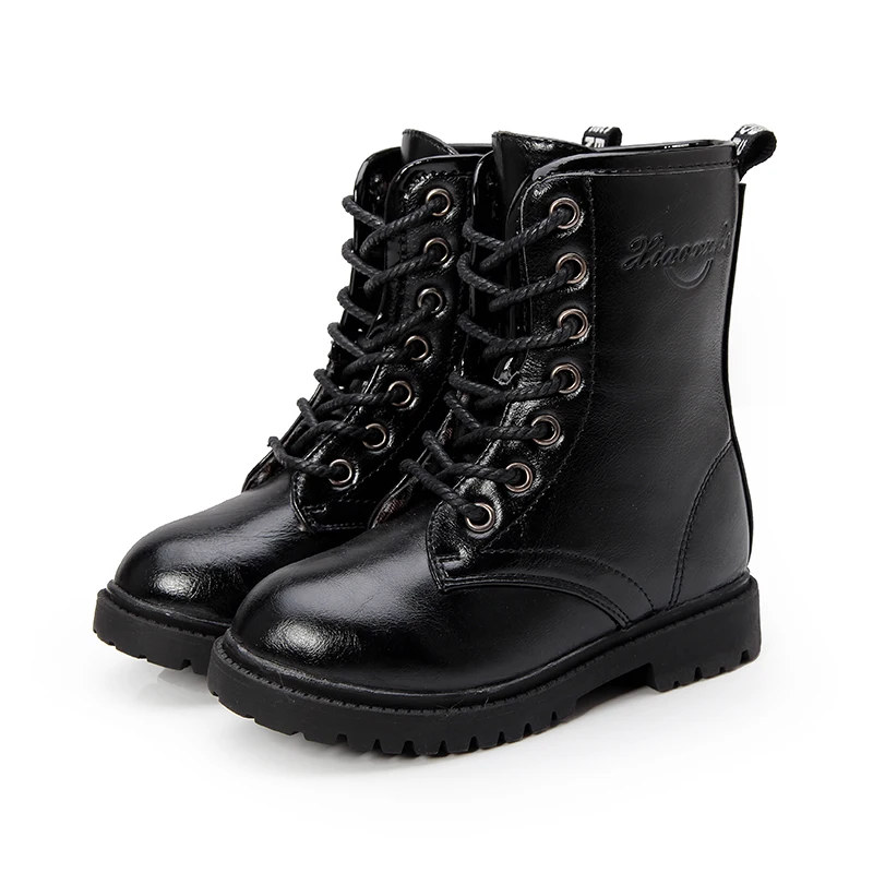 

kids boots girls leather shoes fashion boys boots solid color lace up winter warm toddler girl boots Black Red SC091