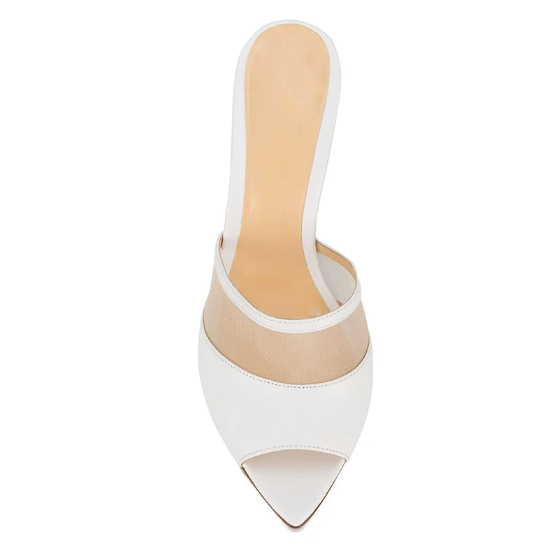 2022 Mules Sandals for Women Summer Shoes Pointed Toe High Heels White Wedding Shoe Mesh Party Heels Plus Size Free Shipping