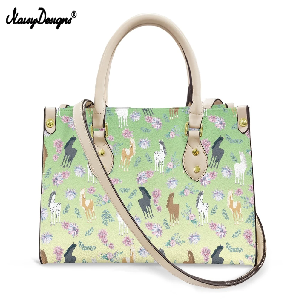 

NOISYDESIGNS Gradient Horse Floral Pattern Luxury PU Leather Handbag for Women Female Small Handle Bag Women Crossbody Bag bolsa