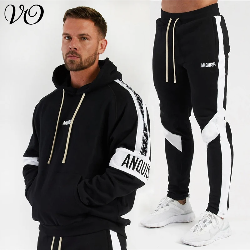 

Gym Sweat Suit Men's Cotton Streetwear Casual Jogger Fitness Sports Sweatshirts Hooded Sportswear Hoodie Male Pullovers Pants