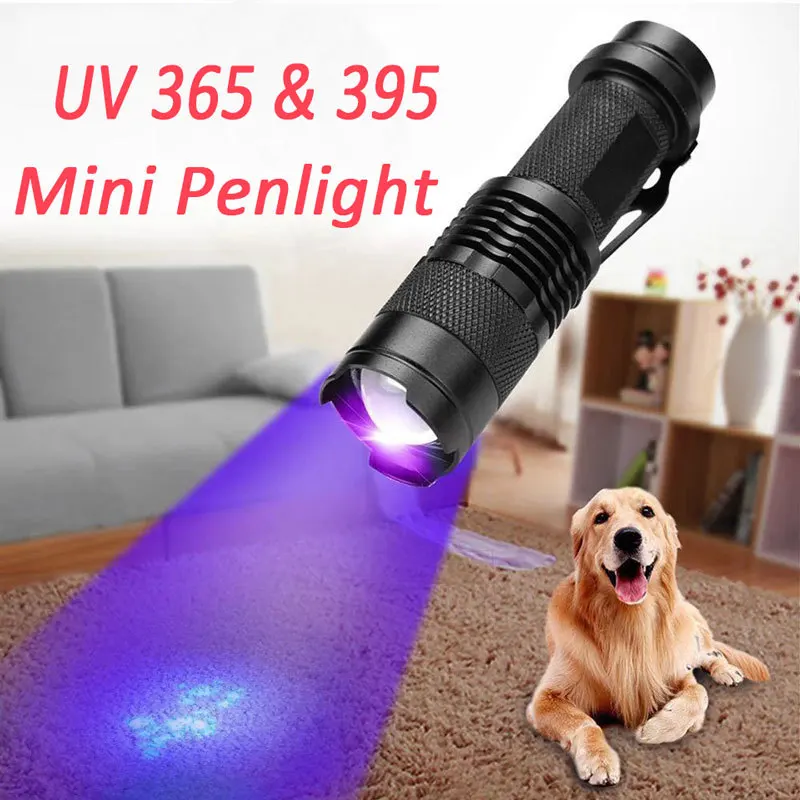 UV 365 & 395 Flashlight Ultra Violet Light With Zoom Function Mini UV Black Light Pet Urine Stains Detector Scorpion AA battery