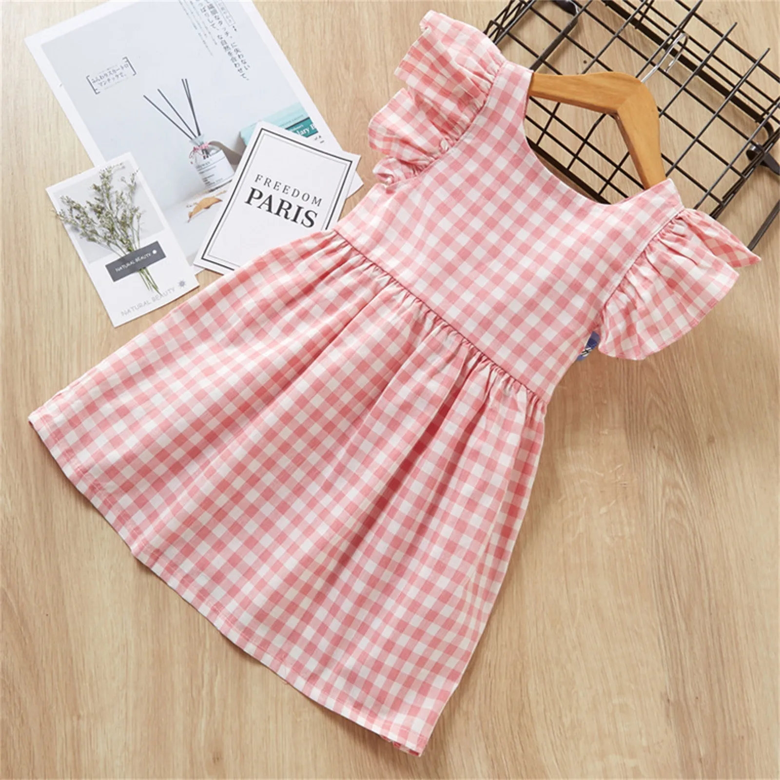 

Toddler Kids Summer Dress Baby Girls Ruffled Short Sleeves Plaid Bowknot Backless Party Princess Dresses תחפושות לילדות 2022