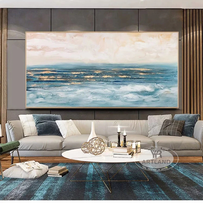 

Скандинавская Современная Абстрактная живопись волны и пляжи ручная работа масляная живопись Домашнее украшение для спальни столовой гостиной роспись