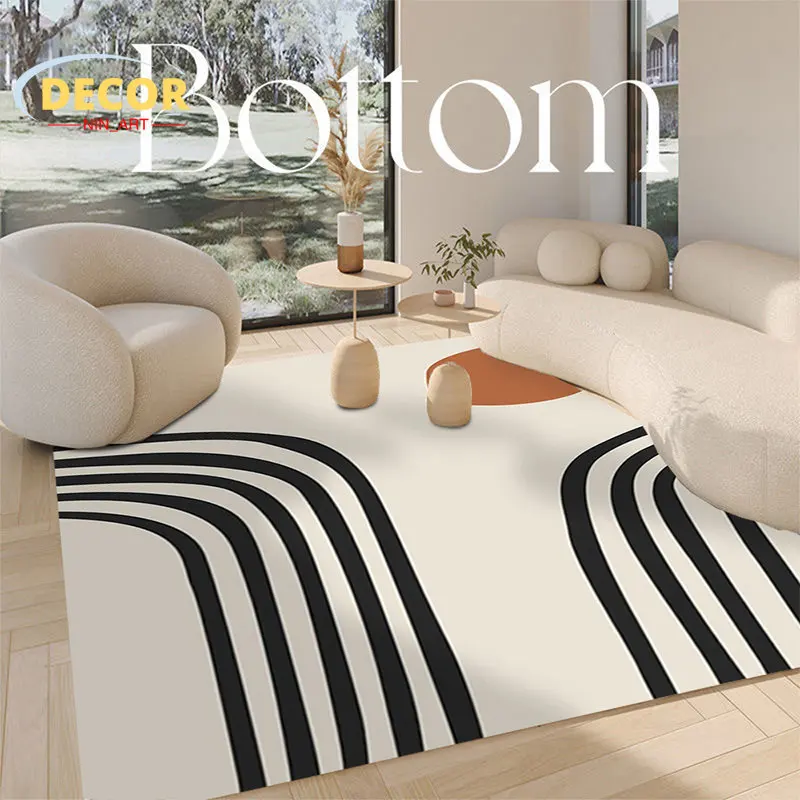 

Boho Abstract Geometric Carpet for Living Room Black Beige Line Mat Soft Flannel Rug Art Printing Decoration Home Accessories