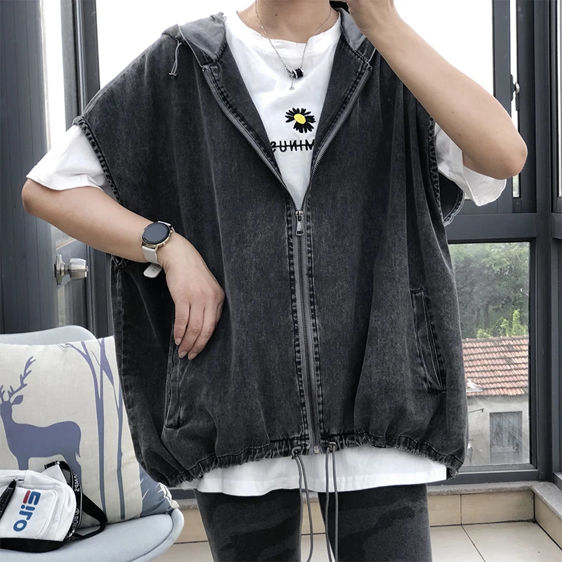 Женский свободный стильный ковбойский безразмерный жилет на молнии с коротким