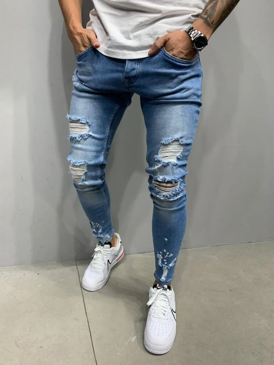 

Premium Ice Blue Slim Fit Laser Melted Men's Jeans