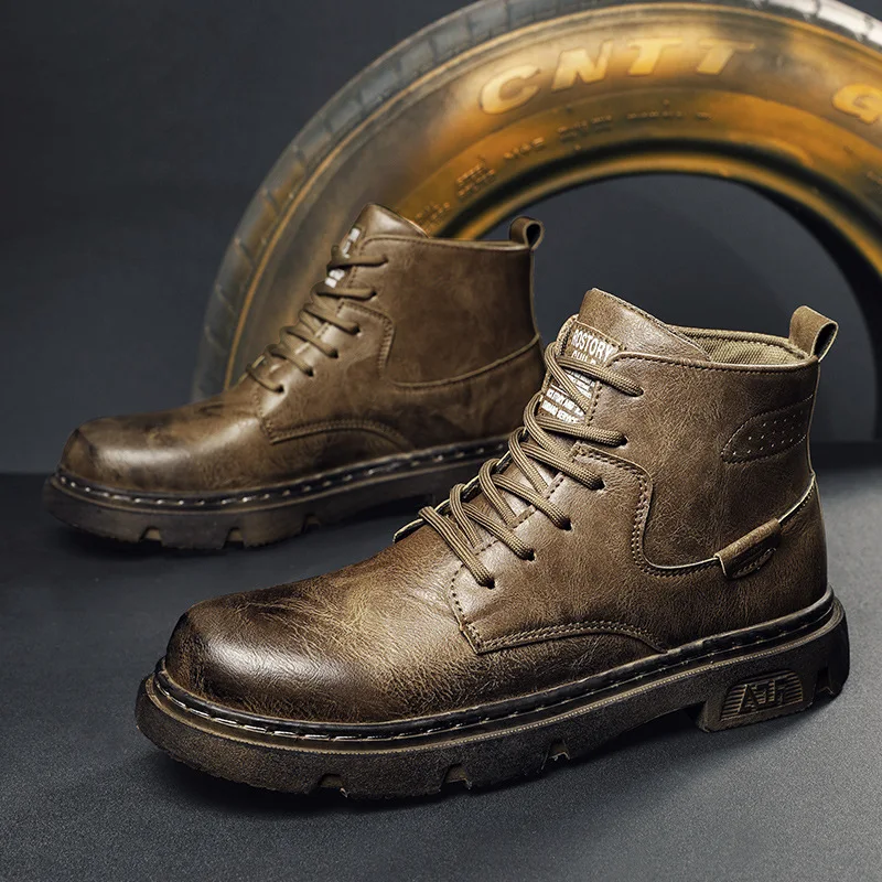 

Мужская обувь, популярные кожаные ботинки, Осенние красивые модные мотоциклетные ботинки в стиле ретро для инструментов, британские Ботинки Martin на шнуровке, мужские ботинки