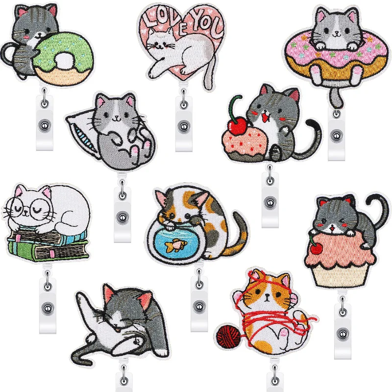 Creative Embroidery Badge Reels Cute Cartoon Cat Retractable Badge Reels Chest Pocket Work Card ID/IC Card Holder Creative Embroidery Badge Reels Cute Cartoon Cat Retractable Badge Reels Chest Pocket Work Card ID/IC Card Holder