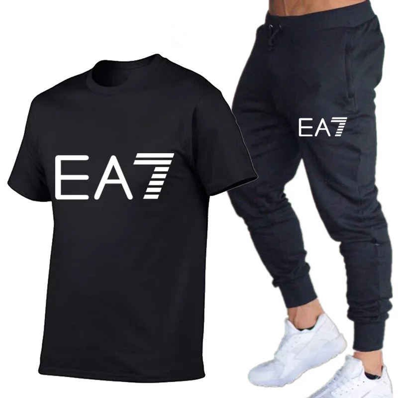 

22 Summer Round Neck Printed Short Sleeve Trousers Set 2 Piece Set Designer Brand Sportswear Slim Casual Men's Trousers T-Shirt