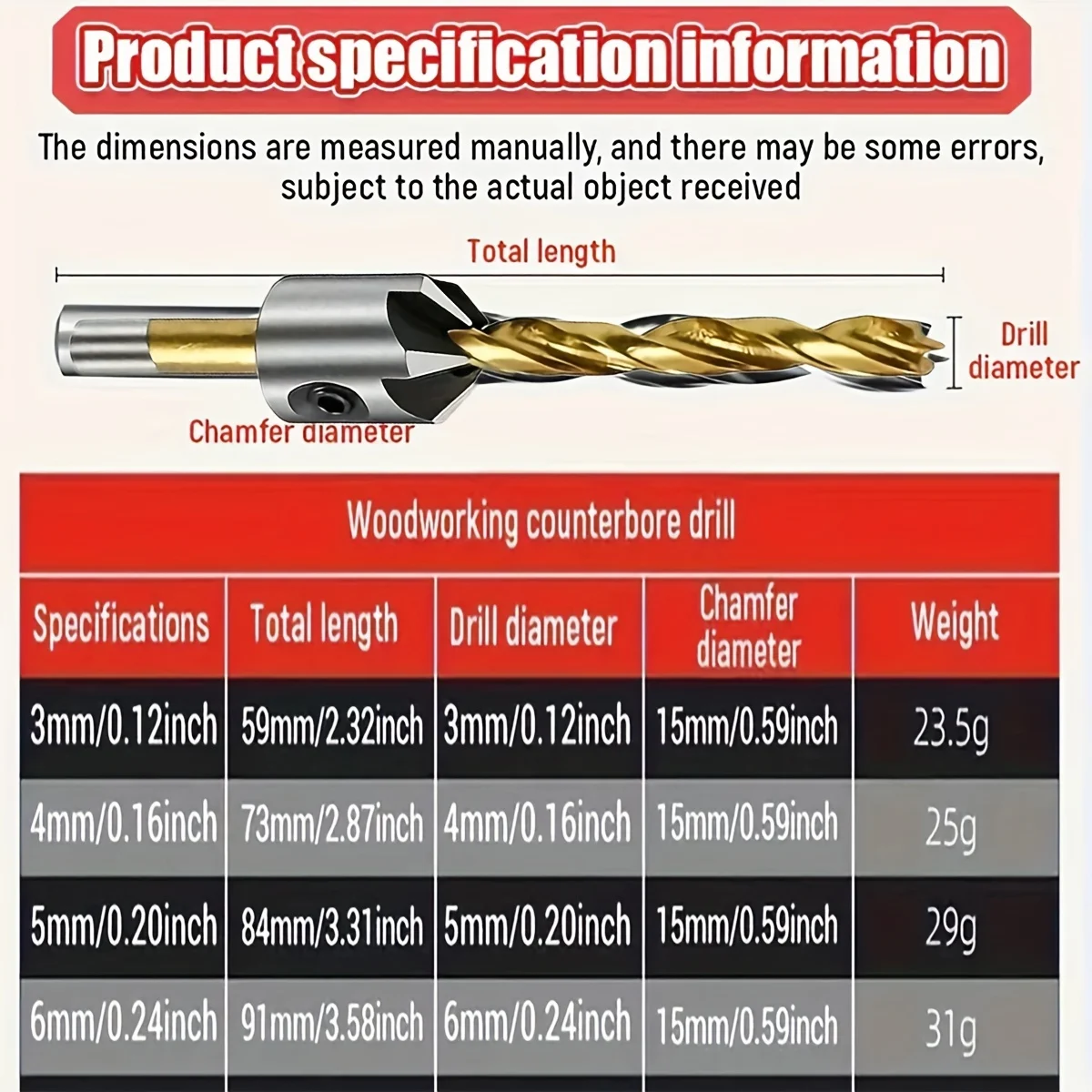 Набор сверл комплект из 4 высокоскоростных стальных зенкеров 3-6 мм с шестигранным