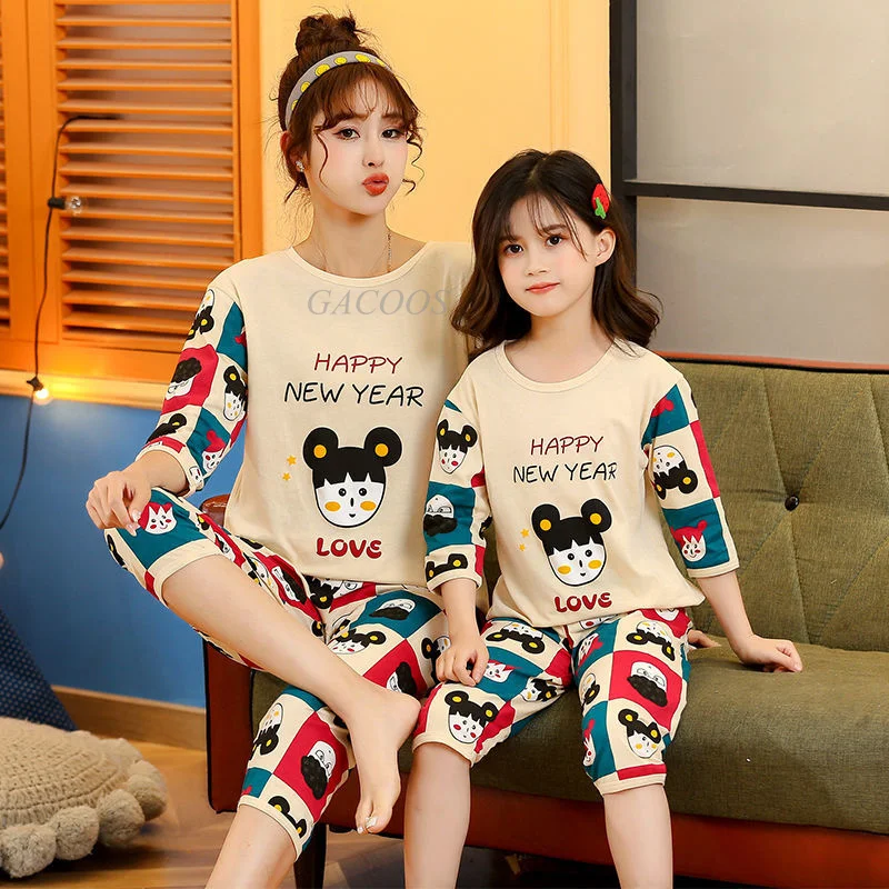 

2022 Family Matching Pajamas Set Girl Adult Kids Family Matching Clothes Top+Pants Cotton Sleepwear Pj's Set Kids Nightwear
