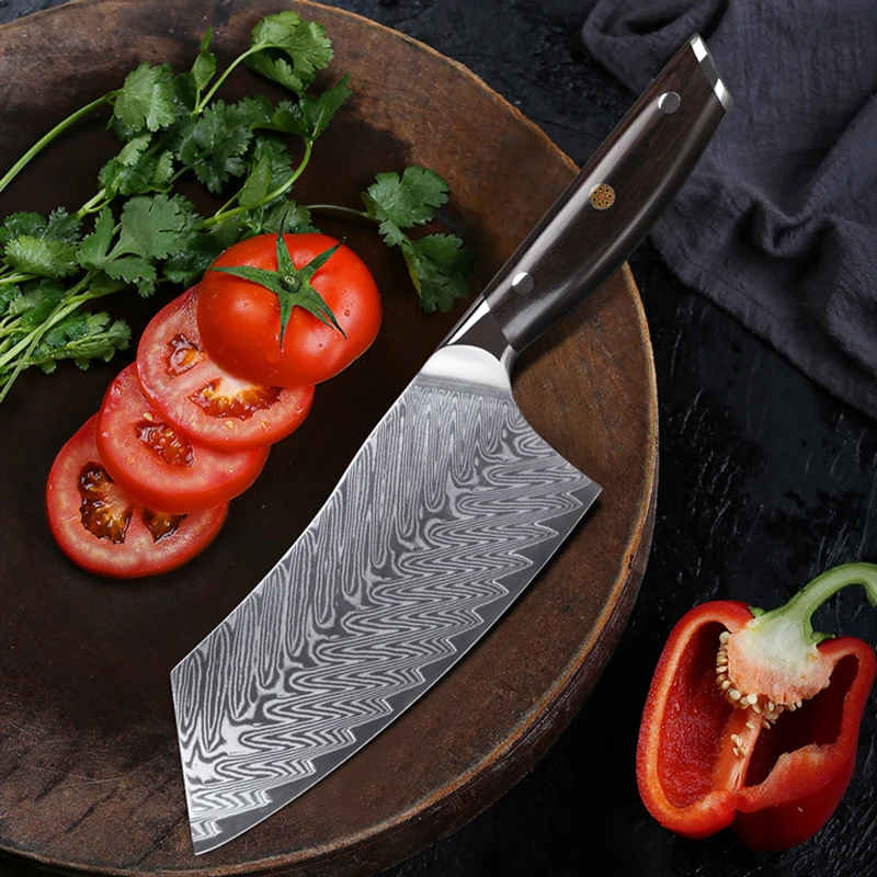 

7 Inch Nakiri Knife 10Cr15MoV 67 Layers Damascus Steel Sharp Chef Slicing Cleaver Kitchen Knives For Cutting Vegetables Meat