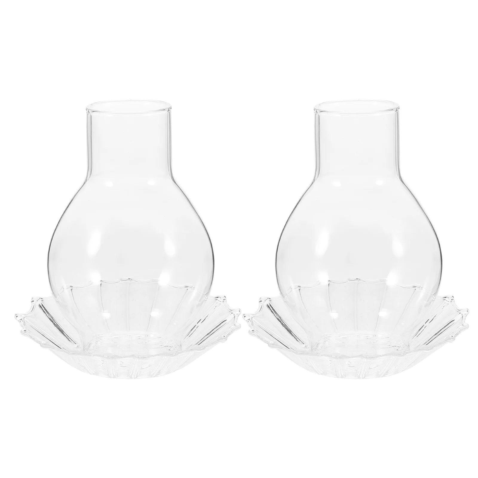 

2 Set Windproof Glass Holder Holders Clear Cover Tealight Shades Decorate Chimney With Base Supply