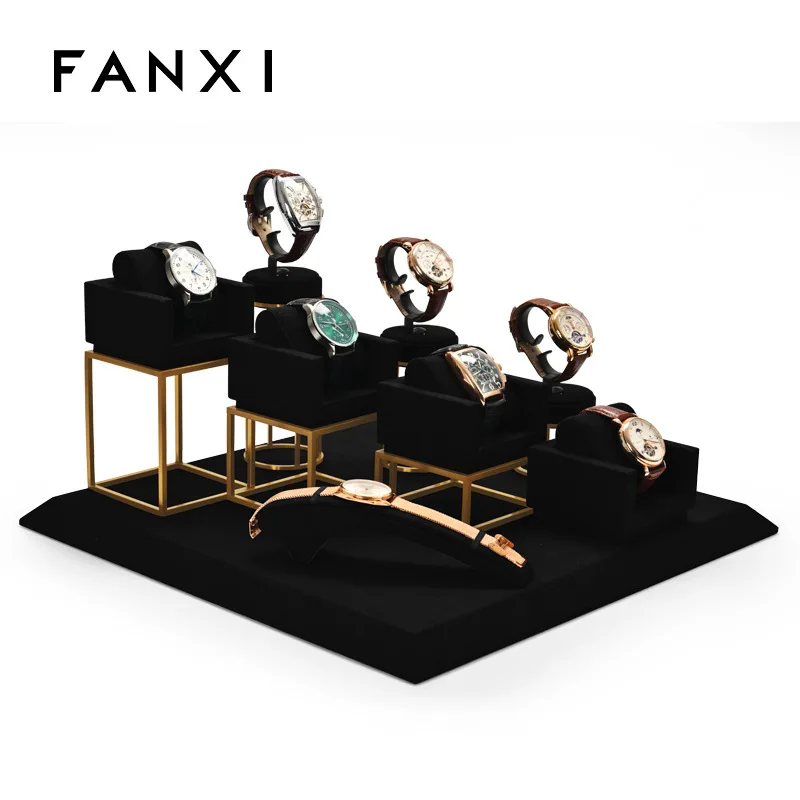 Black light luxury watch rack high-end watch bracelet display rack metal microfiber watch display props