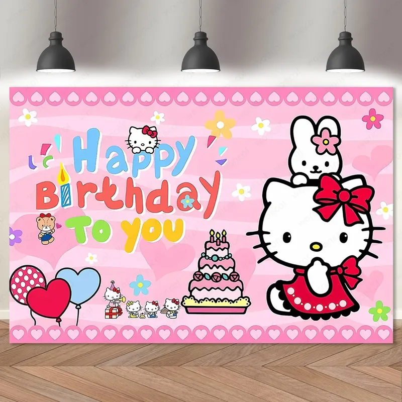 Розовый Виниловый фон Hello Kitty для фотосъемки с изображением кошек девочек на день