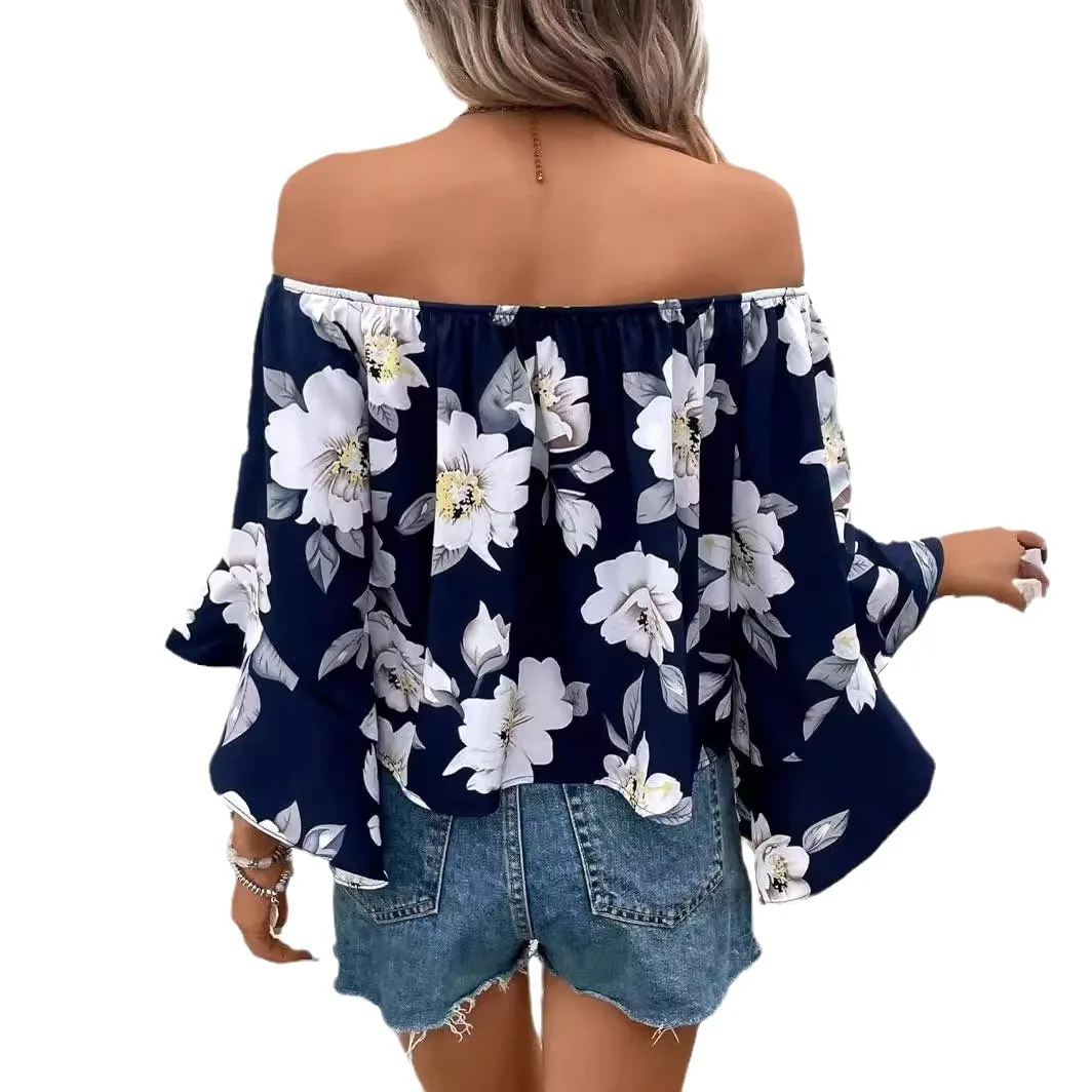Женская блузка с открытыми плечами модный Свободный Топ цветочным принтом и