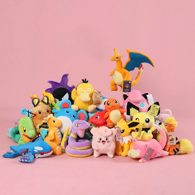 

New Pikachu Bulbasaur Charmander Squirtle Pokemon Plush Doll Stuffed Toy Psyduck Eevee Snorlax Charizard Gengar Jigglypuff Gifts