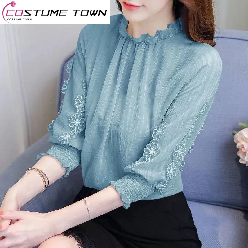

Temperament Super Immortal Sweet Lace Top 2023 Spring New 3/4 Sleeve Chiffon Shirt Women's Foreign Style Underlay Small Shirt