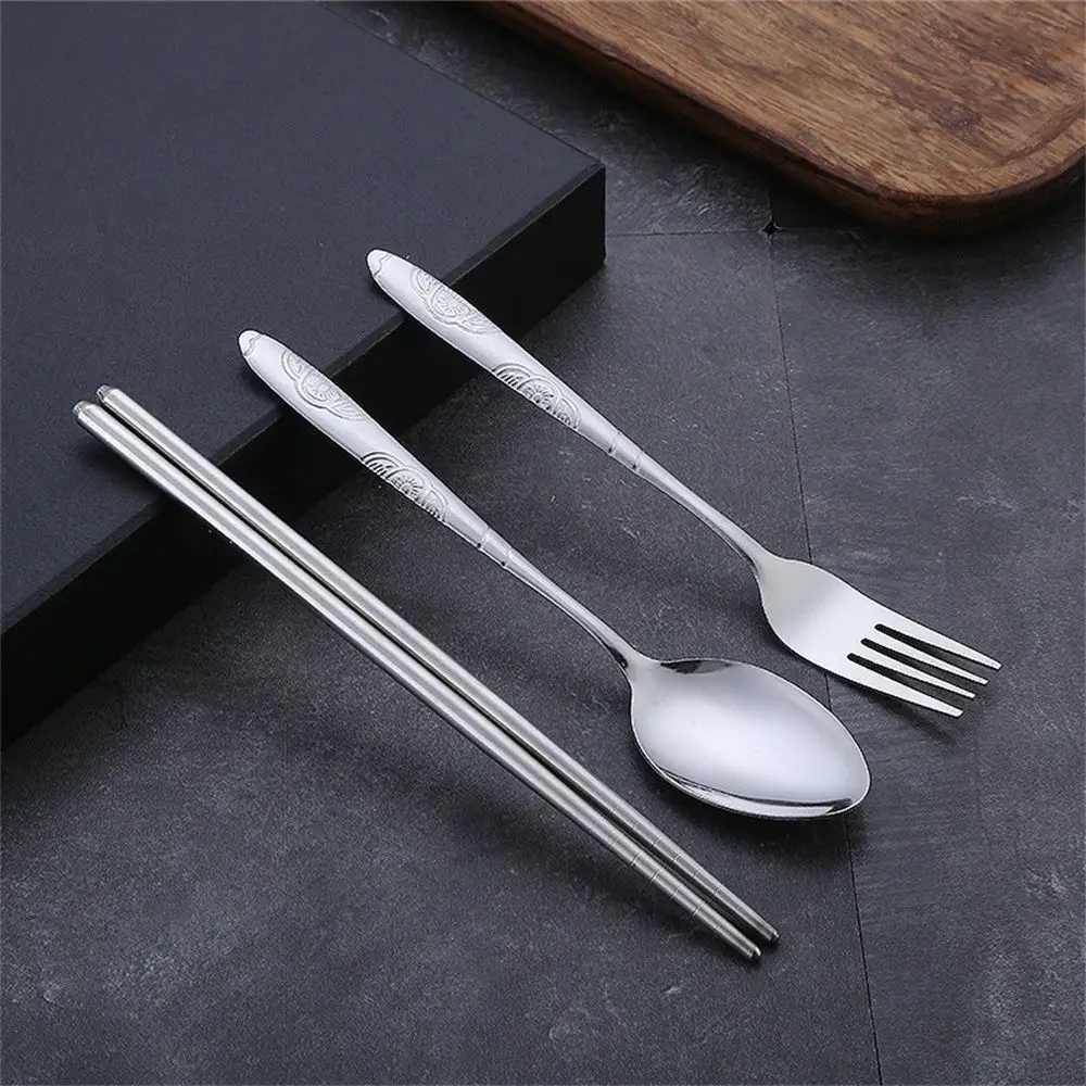 

3PCS Outdoor Portable Chopsticks Spoon Stainless Steel Fork Tableware Flatware Set Cutlery Set Utensils