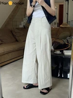 hanorange 2022 summer fashion slanted pocket wide leg pants women high waist loose casual trousers female apricot beige