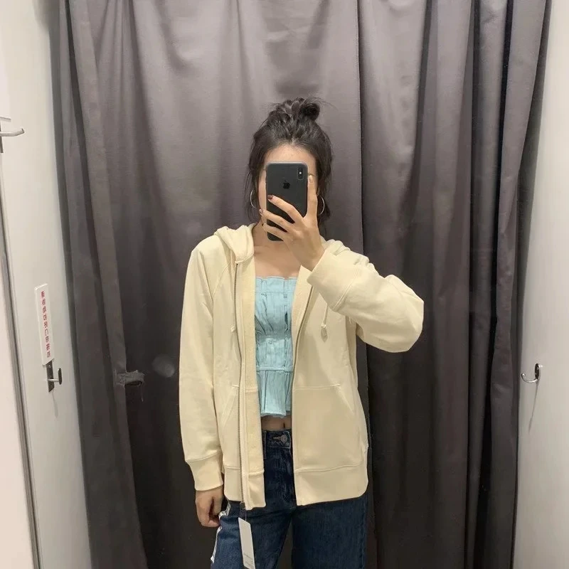 

Women Long Sleeve Hooded Slim Pullover 2022 Spring Fashion Ladies High Street Casual Pullover Female Solid Color Pullover