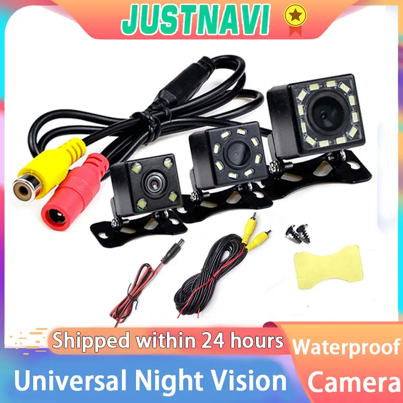 JUSTNAVI Wide Angle HD Car Rearview Camera Video Vehicle Waterproof 4 8 12 LED Night Vision Parking Camera Backup Reverse Camera