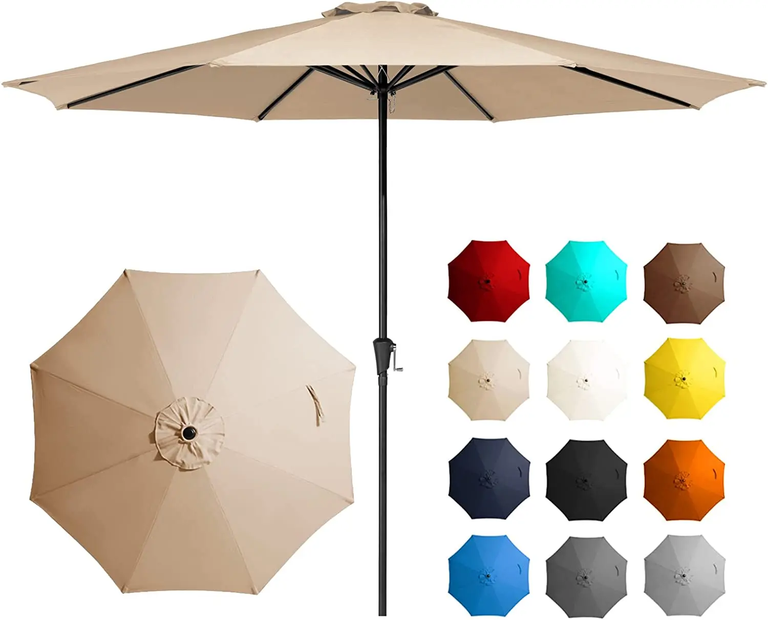 

POPTOP 12FT Patio Umbrellas Outdoor Large Market Umbrella With Crank Lift System 8 Sturdy Ribs UV Protection Waterproof Sunproof