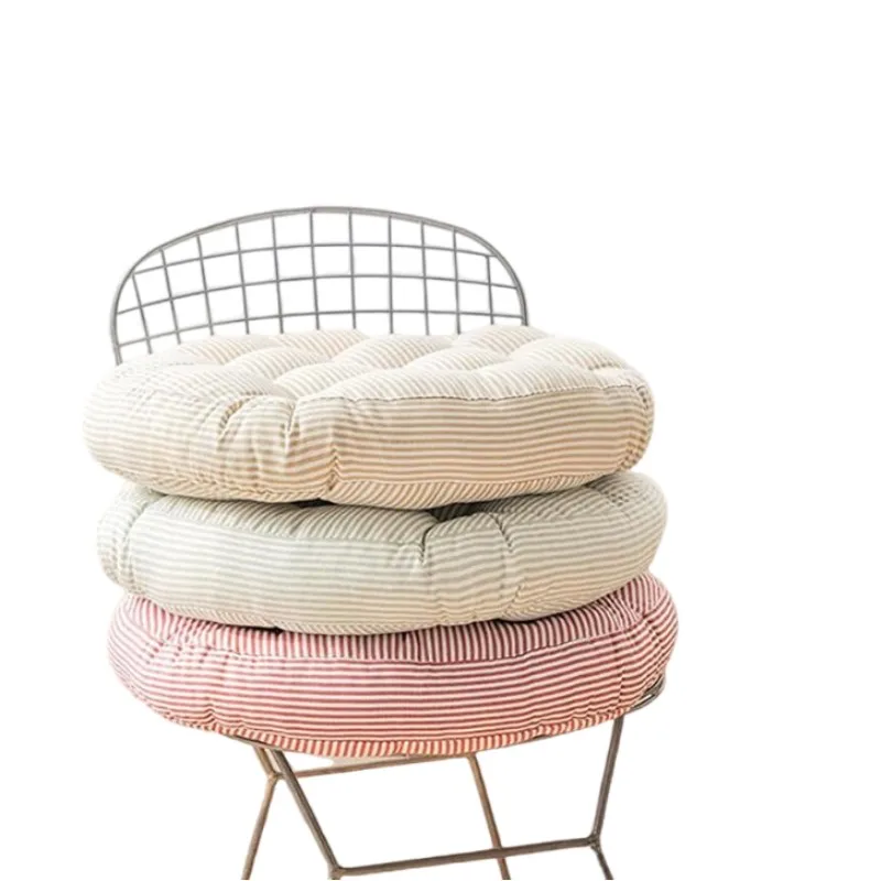 

Inyahome Thicken Round Chair Pillow Large Seat Cushion Outdoor Farmhouse Stripe Seat Pad Cotton Chair Pads Tatami Floor Cushions