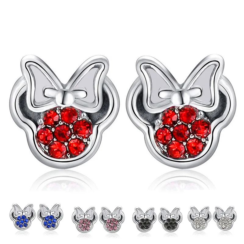 

Clear Crystal Minnie Mouse Stud Earrings For Women Disney Earrigns Silver Color Cute Mickey Mouse Ear Studs Girls Jewelry Gifts