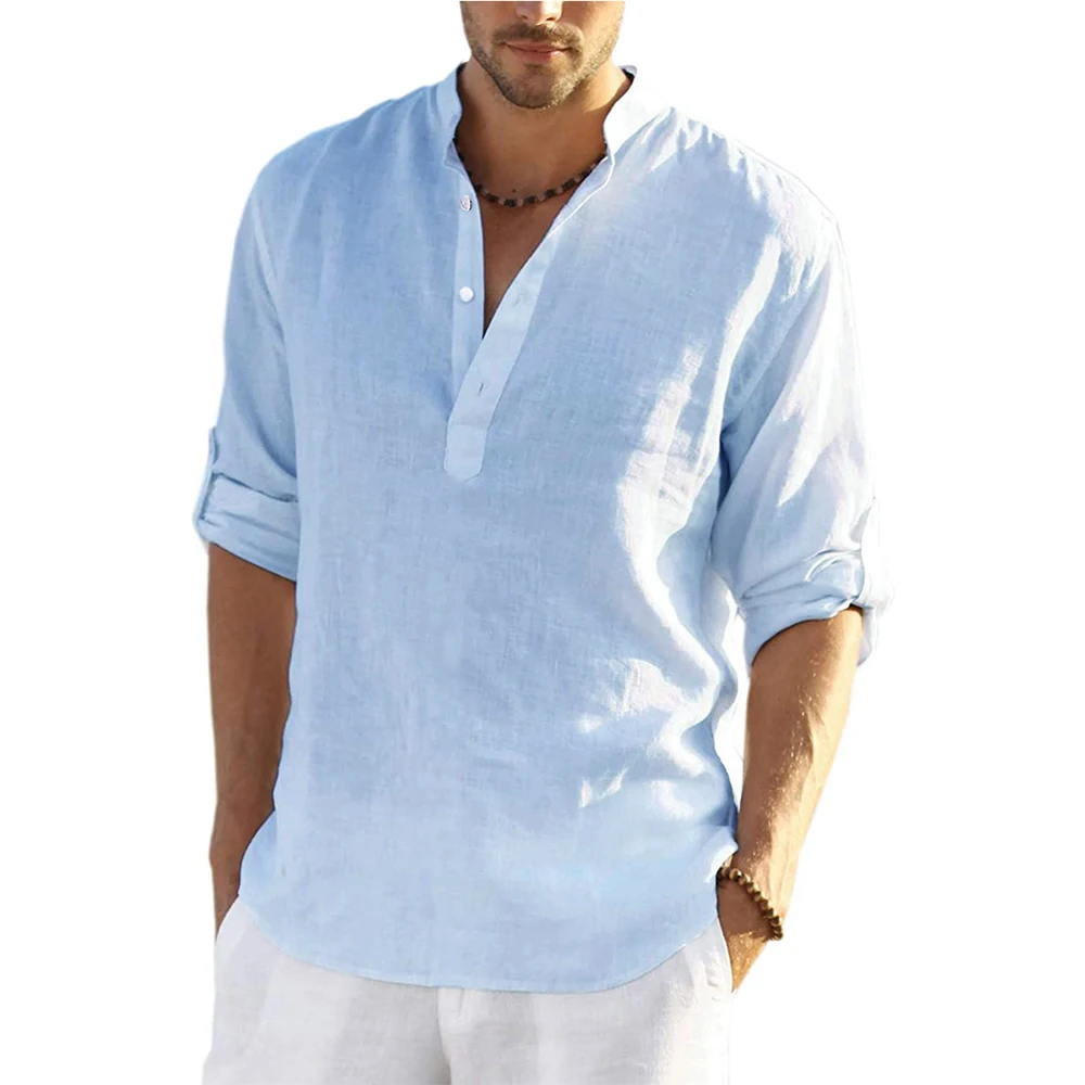 Men's Casual Blouse Cotton Linen Shirt Loose Tops Long Sleeve Tee Shirt Spring Autumn Casual Handsome Men's Shirts