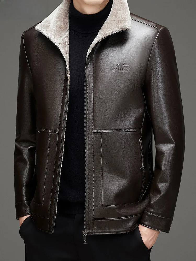 Hengyuanxiang утолщенное кожаное пальто на флисовой подкладке мужская одежда с
