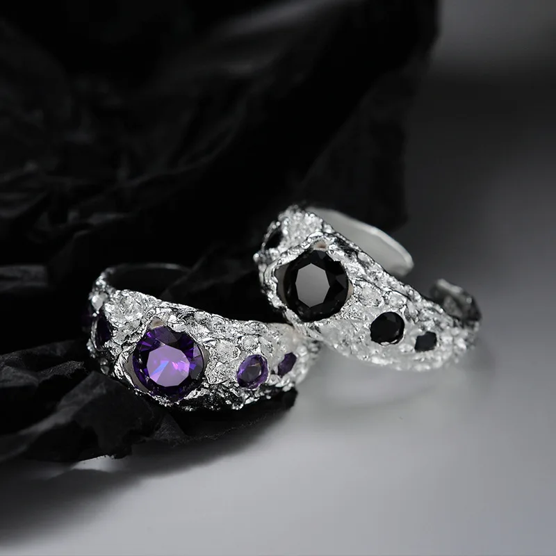 

Uglyless Новые популярные винтажные женские кольца с необработанной поверхностью, реальные 925 пробы серебряные кольца, благородные фиолетовые ...