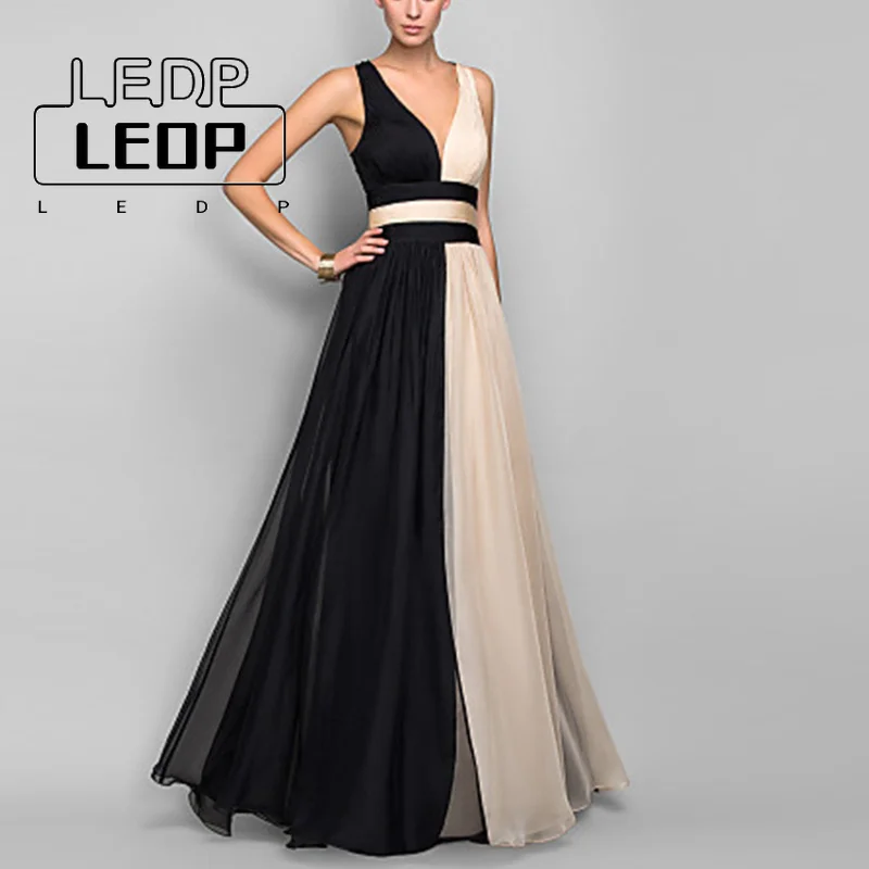 

Sexy V-neck High Waist Long Dress Fashion Retro Harajuku Solid Color Dress Casual Sleeveless Temperament Color Blocking Dress