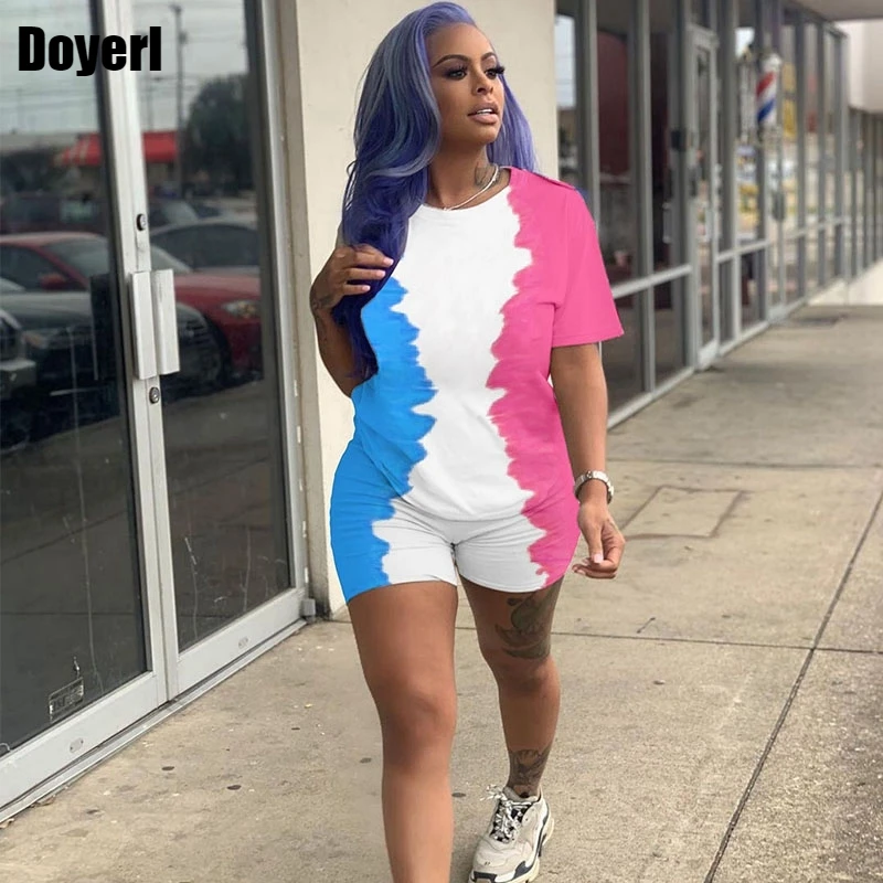 

Streetwear Summer Two Piece Tracksuit Set Women Loungewear Patchwork T-shirts Top and Short Sets for Women Matching Sets Female