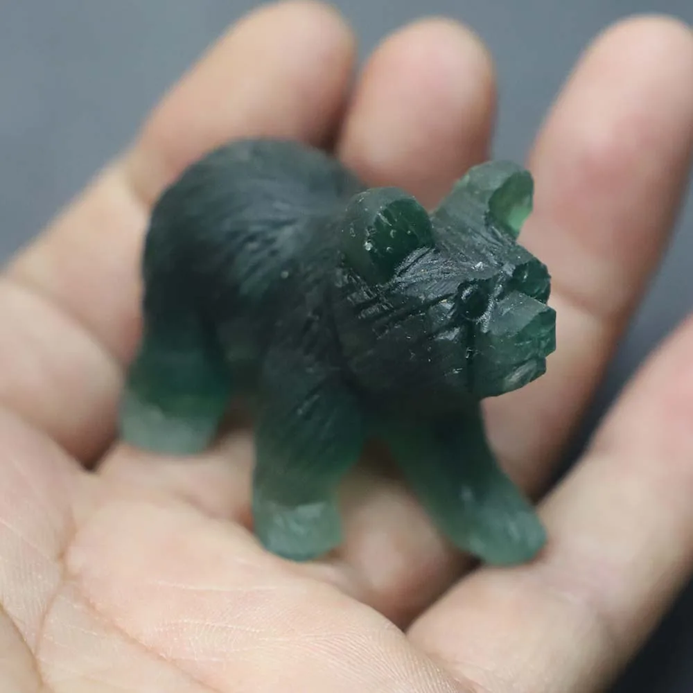 Natural Fluorite Carved Bear Ornaments Animals Stone Reiki Polished Craft Small Decoration Home Decor Exquisite Present Souvenir