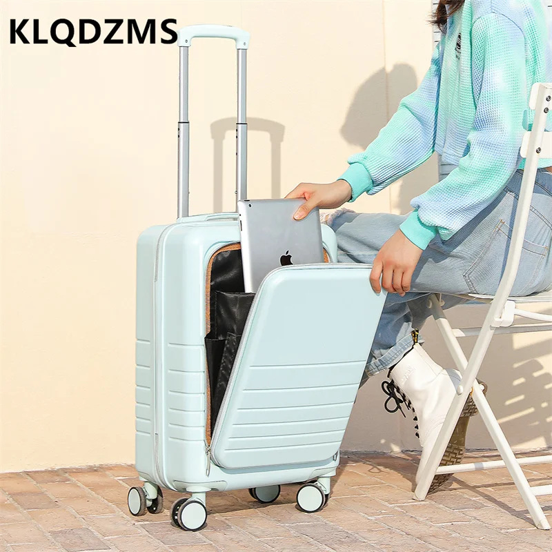 KLQDZMS Front Opening PC Suitcase 24 Inch Men And Women Large Capacity Strong And Durable 20 Inch Boarding Trolley Luggage