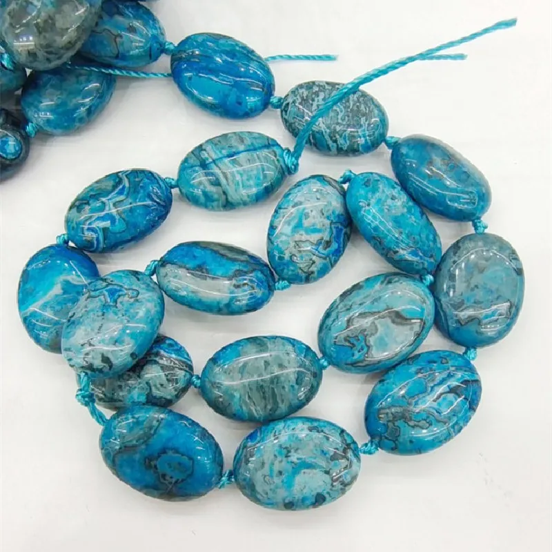 

1 Strings Nature Blue Jasper Stone Strands Oval Shape Semi Precious Beads 13X18MM 15X20MM 18X25MM