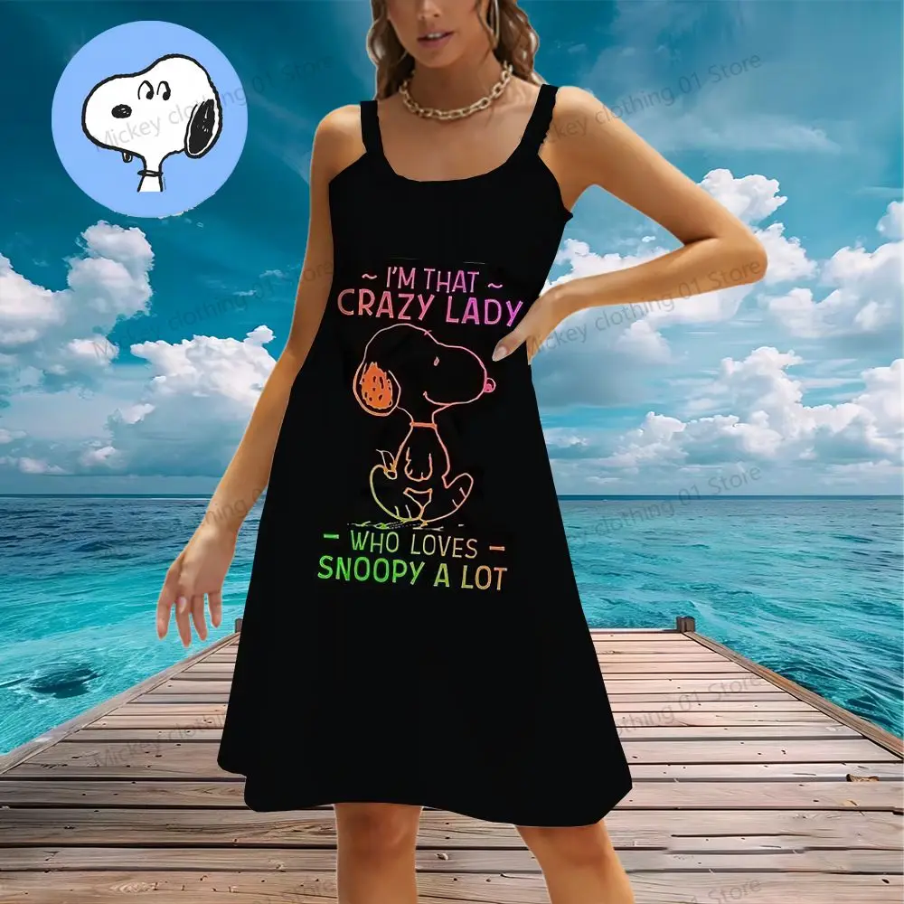 Женские пляжные платья Kawaii Snoopy женское летнее аниме Y2k 2024 элегантное шикарное