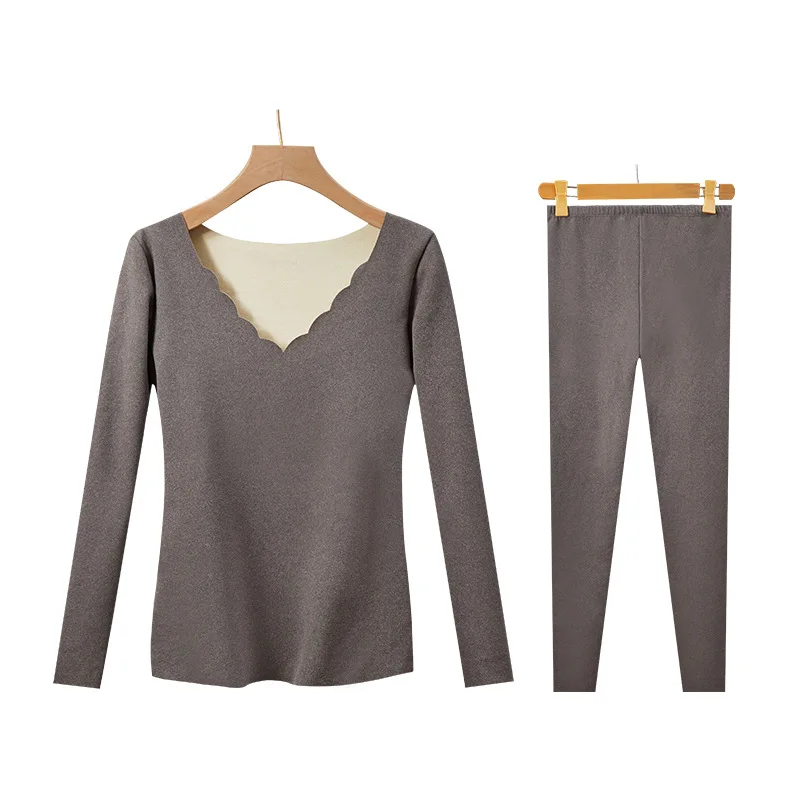 Women's Thermal Underwear Set Winter De Velvet Fever Seamless Bottoming Home Wear Beauty Skin Autumn Clothes Pants Solid Color