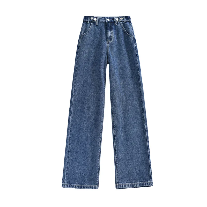 Vintage Jeans Woman High Waist Wide Leg Straight Loose Denim Pants with Button Blue/Black Fashion Harajuku All-match Streetwear