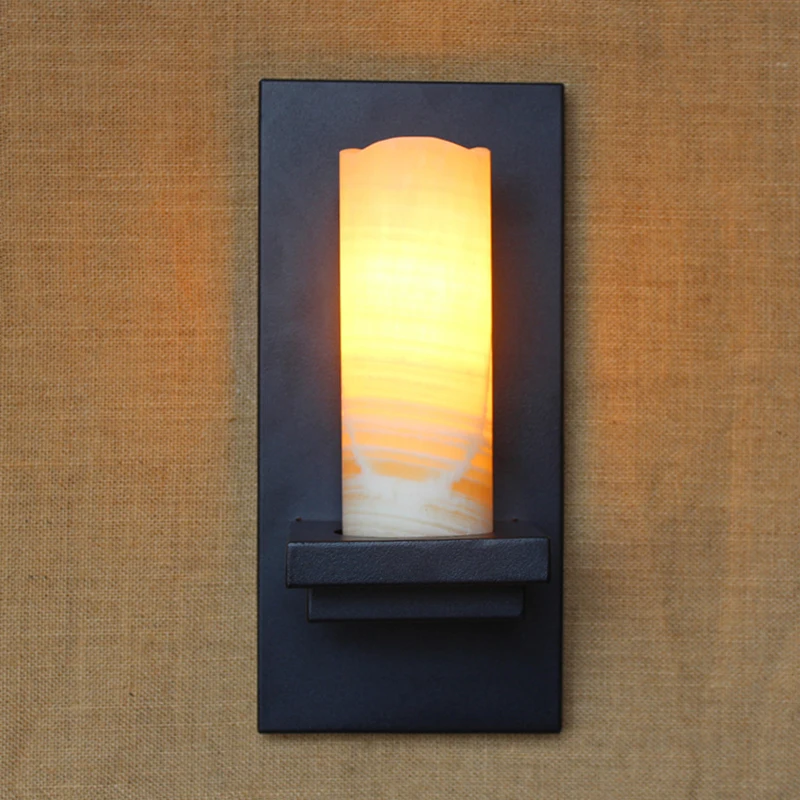 

Retro Black Metal Glass Marble Lampshade Wall Lamp E27 in Bathroom Corridor Vanity Lights Porch Light Fixture Sconce Bars