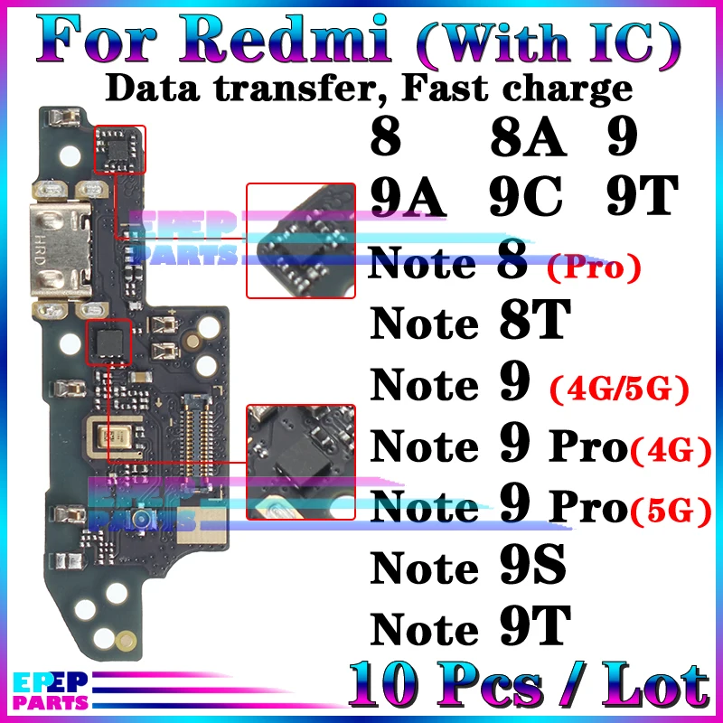 

10 Pcs/Lot Usb Charger Port Jack Dock Connector Flex for Xiaomi Redmi Note 8 8A 8T 9 9A 9C 9T 9S Pro 4G 5G Charging Board Module