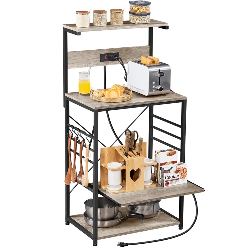 

4-Tier Kitchen Baker's Racks with 2 AC Outlets for Kitchens, Gray