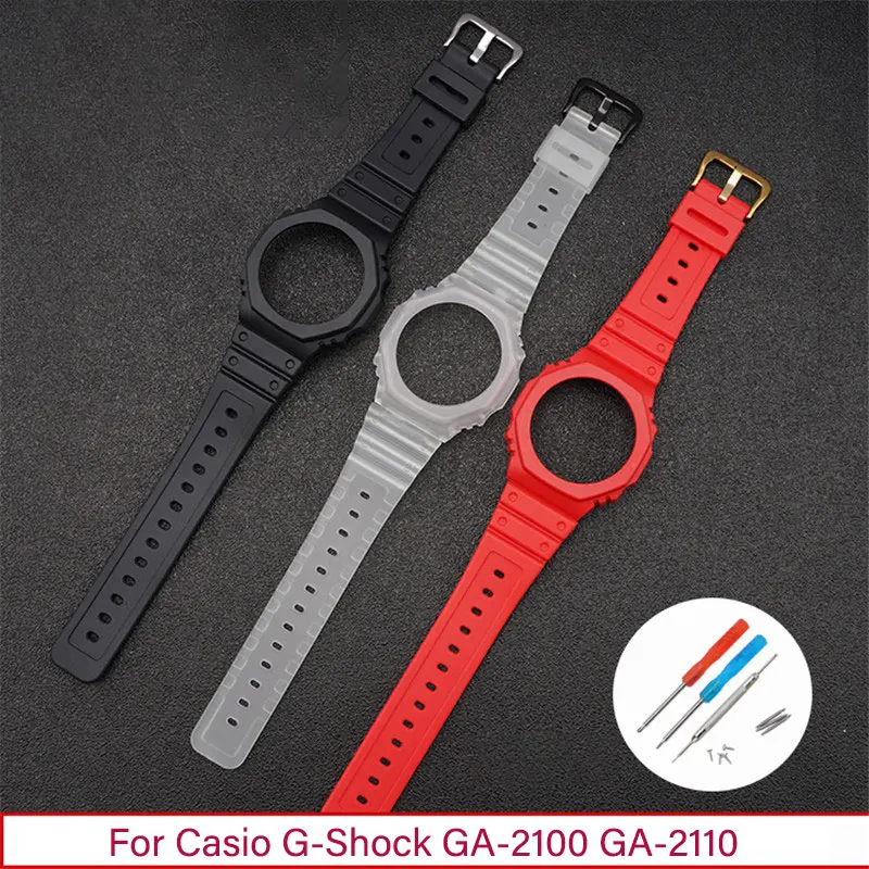 Resin Strap + Case For Casio G-Shock GA-2100 GA-2110 Replace Watch Band Quick Release Men Women Bracelet Protective Bezel Case