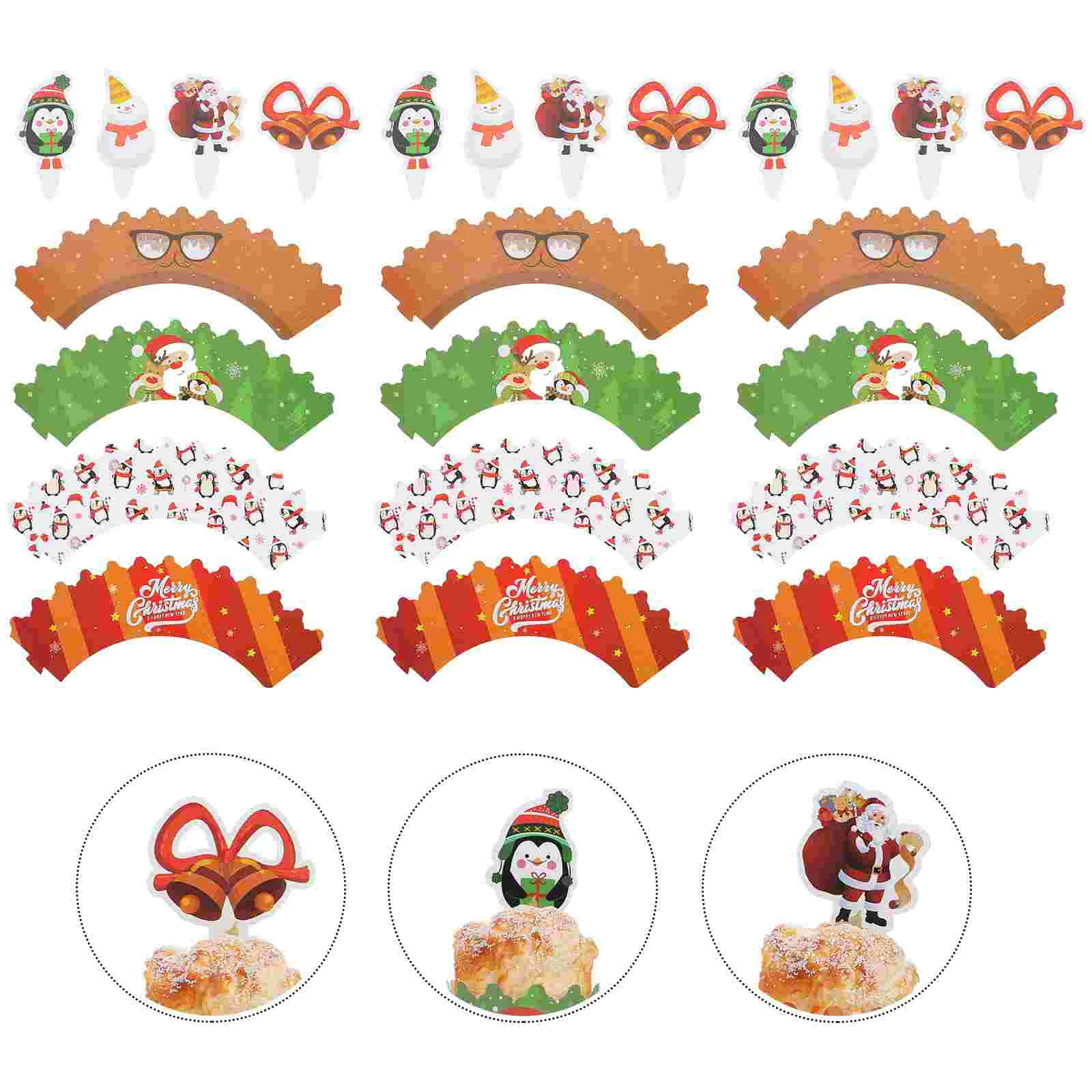 

Cupcake Cake Christmas Holiday Toppers Snowman Wrappers Liners Holders Disposable Supplies Muffin Topper Wrapper Ornament Claus