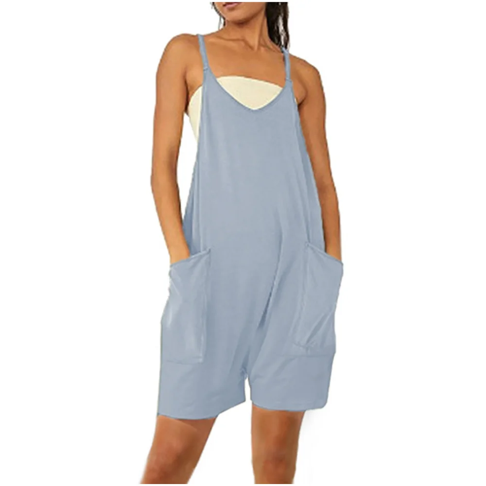 Rompers For  Women 2023 New One-Piece Shorts Solid Color Playsuit High Waist Zip Pocket Sling Jumpsuit Female Casual Fresh Style