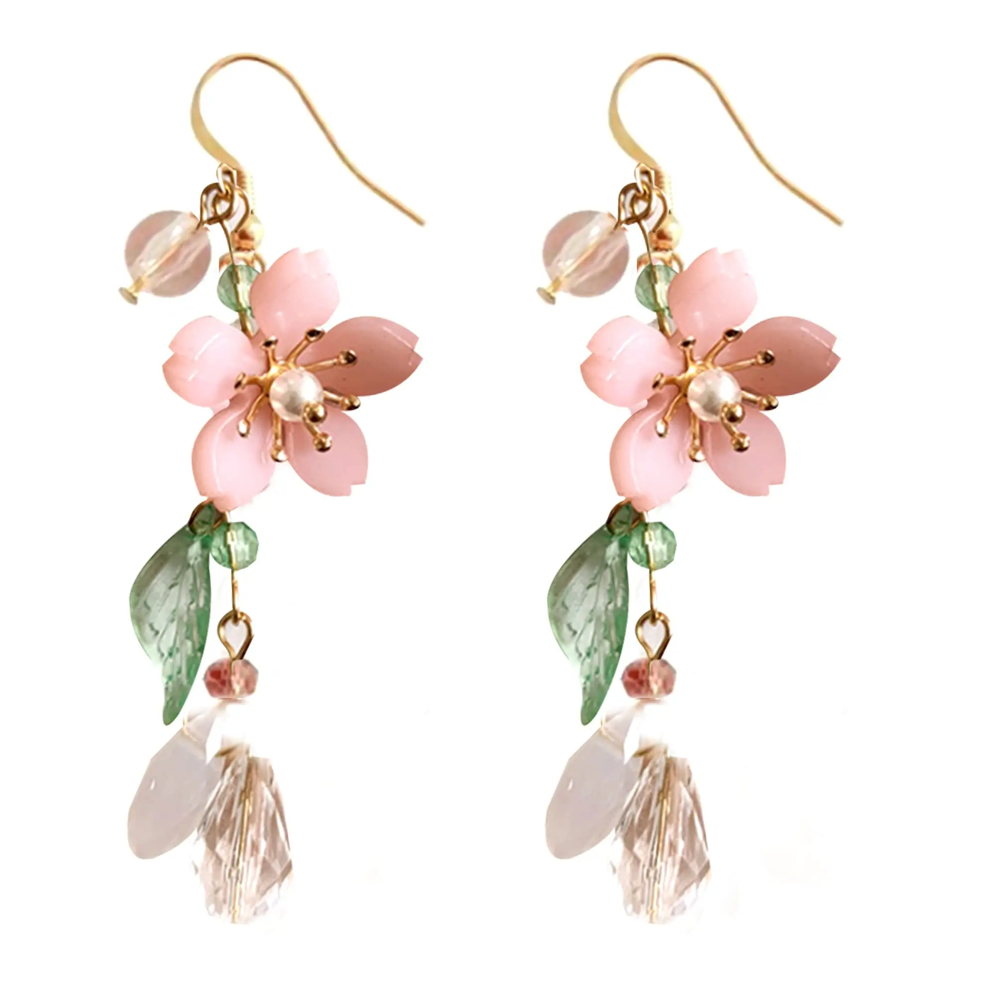 

Pink Flower Dangle Earrings for Women Cute Pearl Leaf Sakura Leaf Fairy Statement Summer Refreshing Seaside Idyllic Holiday