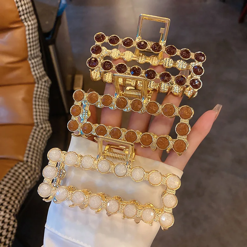 

South Korea Dongdaemun Crystal Square Style Hairpin Personality Design Sense Back Head Clamping Clip Small Versatile Hair Jewelr