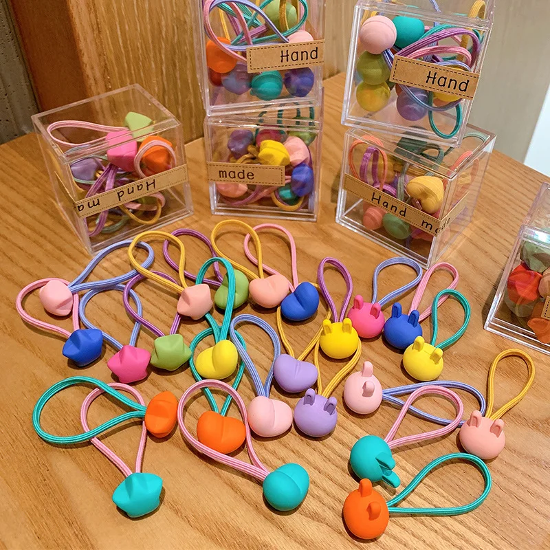 

10Pcs Lovely Heart Kids Rubber Band Cartoon Rabbit Hair Accessories Set for Baby Elastic Hair Bands Scrunchies Ornament
