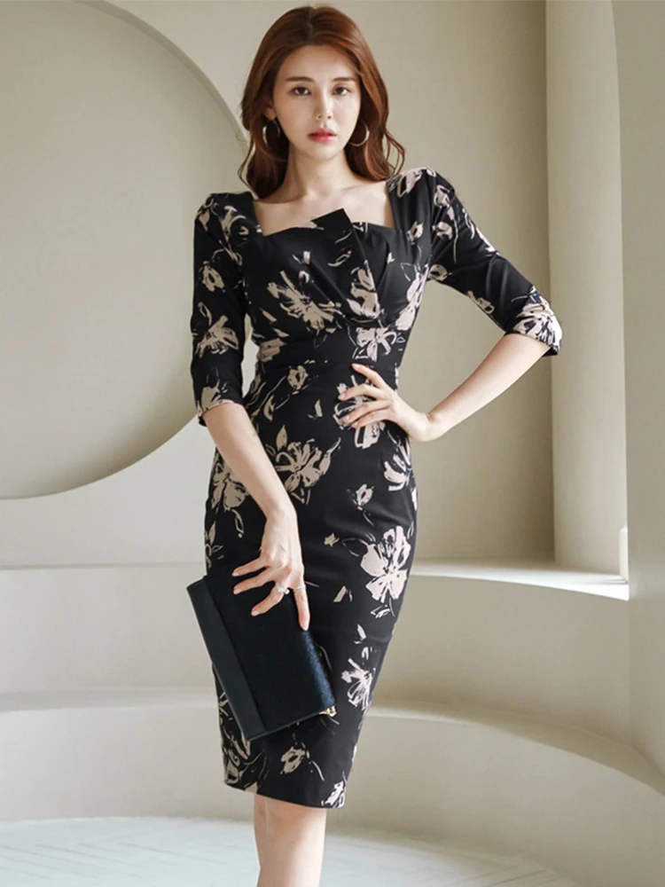 

Женское вечернее платье с квадратным вырезом, элегантное приталенное винтажное платье миди с квадратным вырезом для вечевечерние и выпуск...